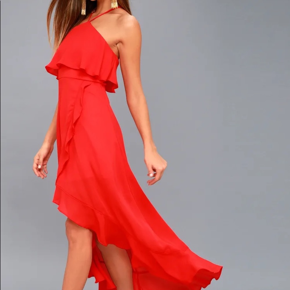 Lulu’s Magic in Milan Red High Low Midi Dress